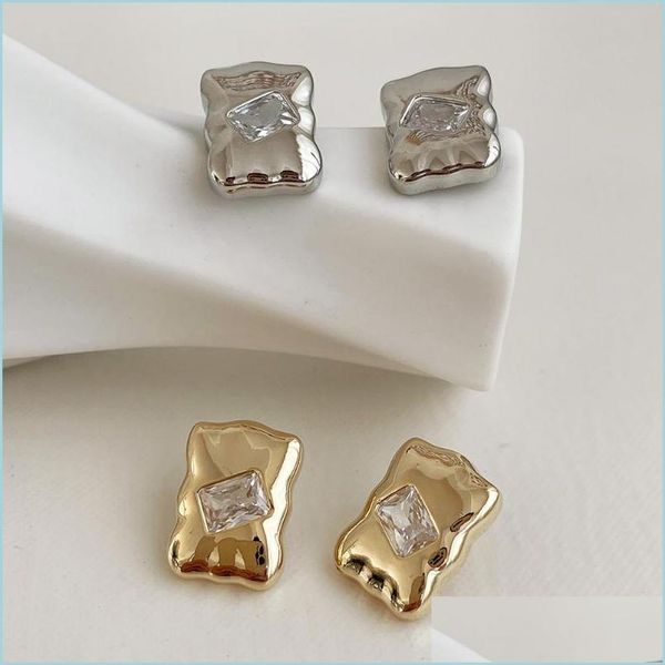 stud stud gbk irregar square minimalist studs earrings for women pave zircon small geometric metal nickel party jewelry drop delivery dhzhk, Golden;silver